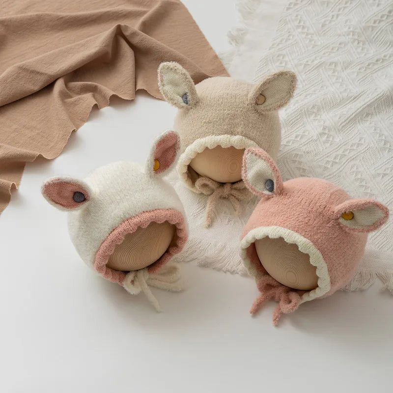 Bonnet tricoté chaud avec oreilles de lapin pour bébé