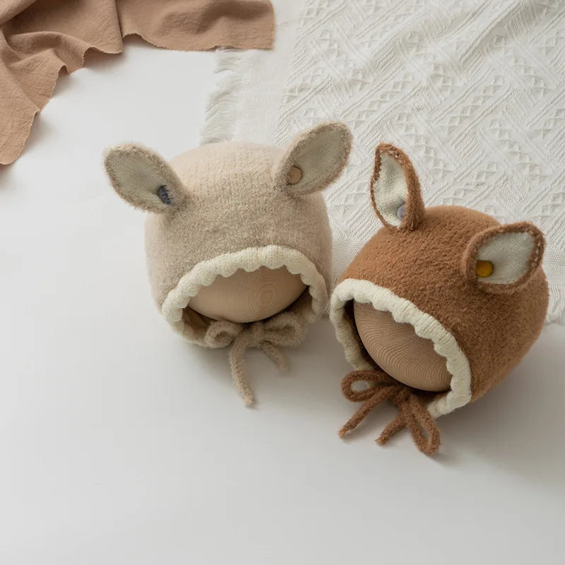 Bonnet tricoté chaud avec oreilles de lapin pour bébé