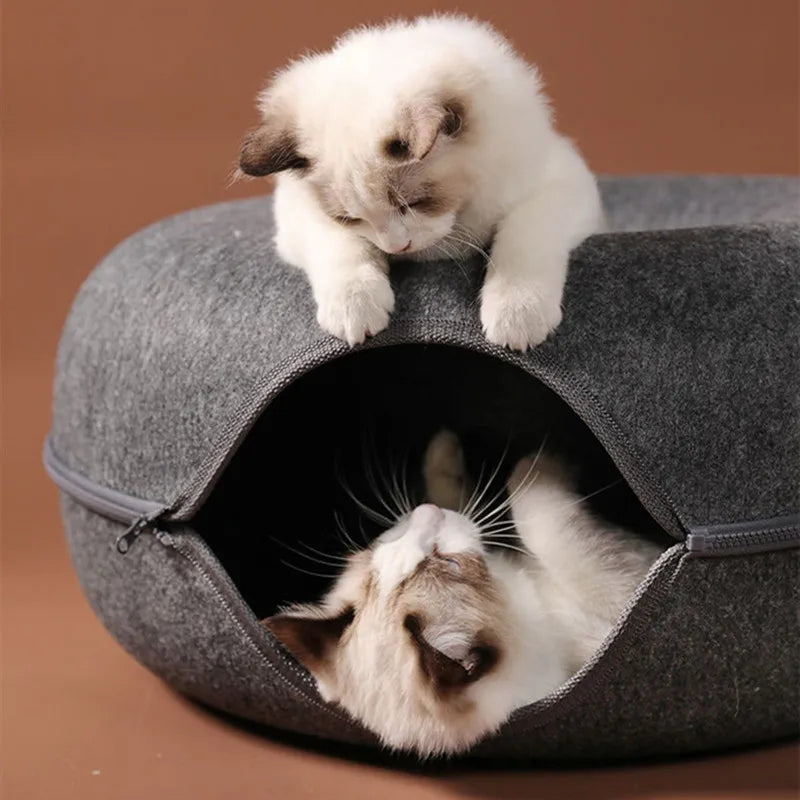 Feline FunHouse - Combinación de túnel interactivo y cama para gatos 