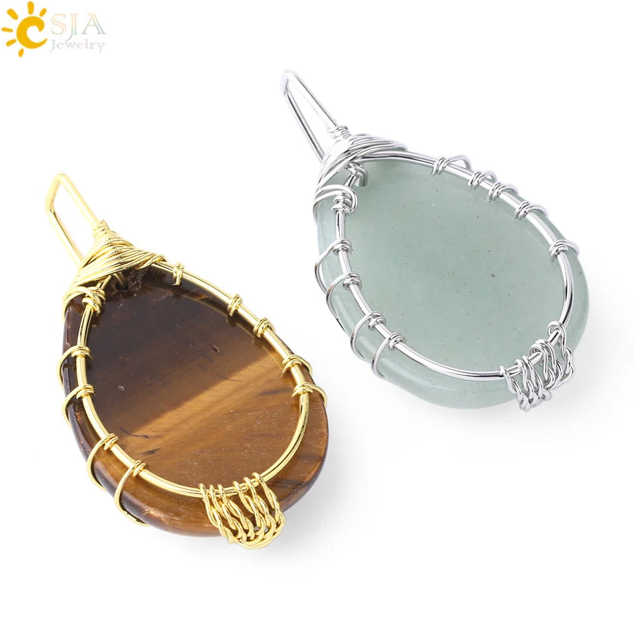 Pendentif arbre de vie en œil de tigre et quartz