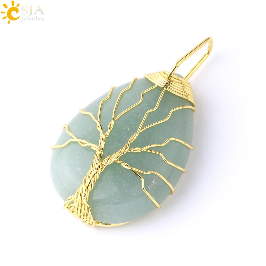 Pendentif arbre de vie en œil de tigre et quartz