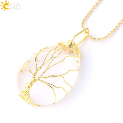 Pendentif arbre de vie en œil de tigre et quartz