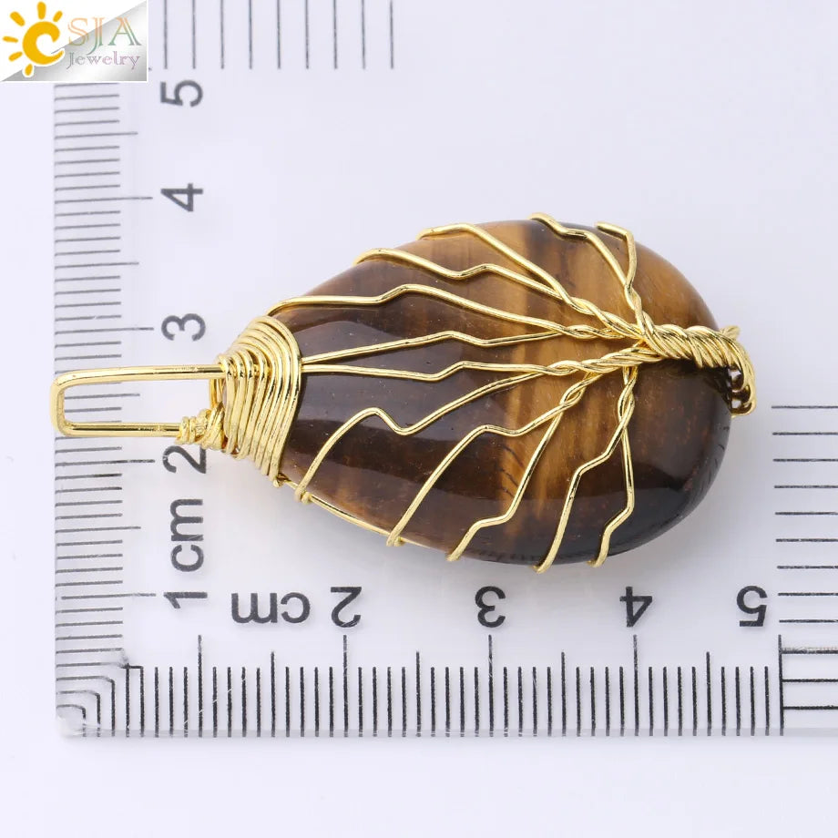 Pendentif arbre de vie en œil de tigre et quartz