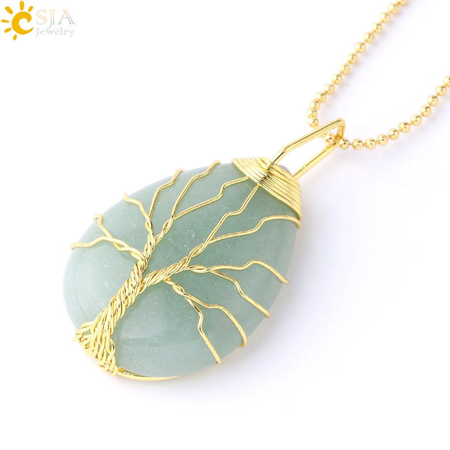 Pendentif arbre de vie en œil de tigre et quartz